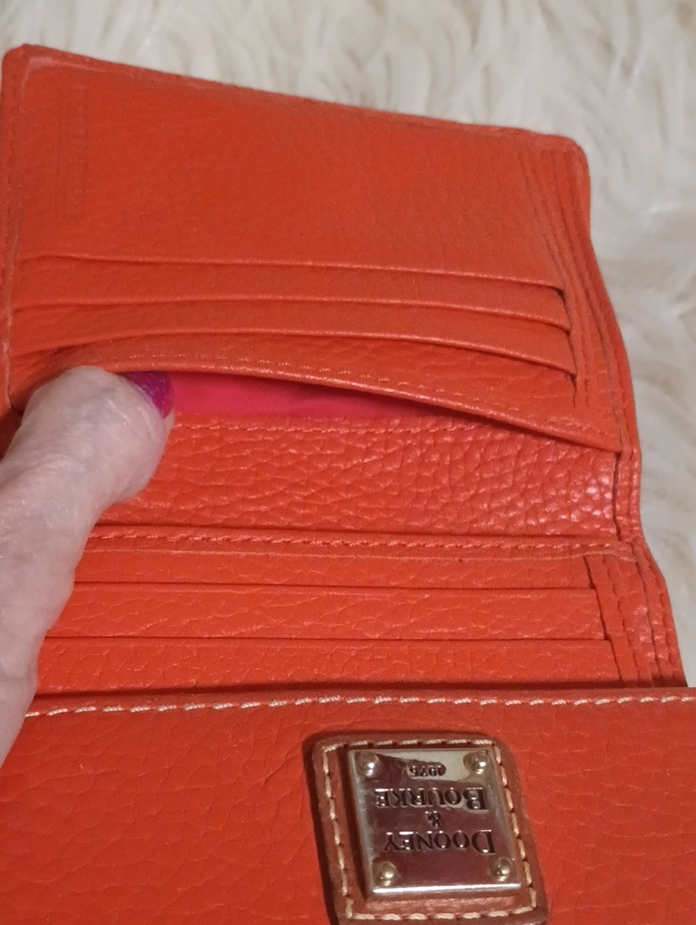 Dooney & Bourke Orange Pebbled Leather Compact Wallet - Picture 10 of 13